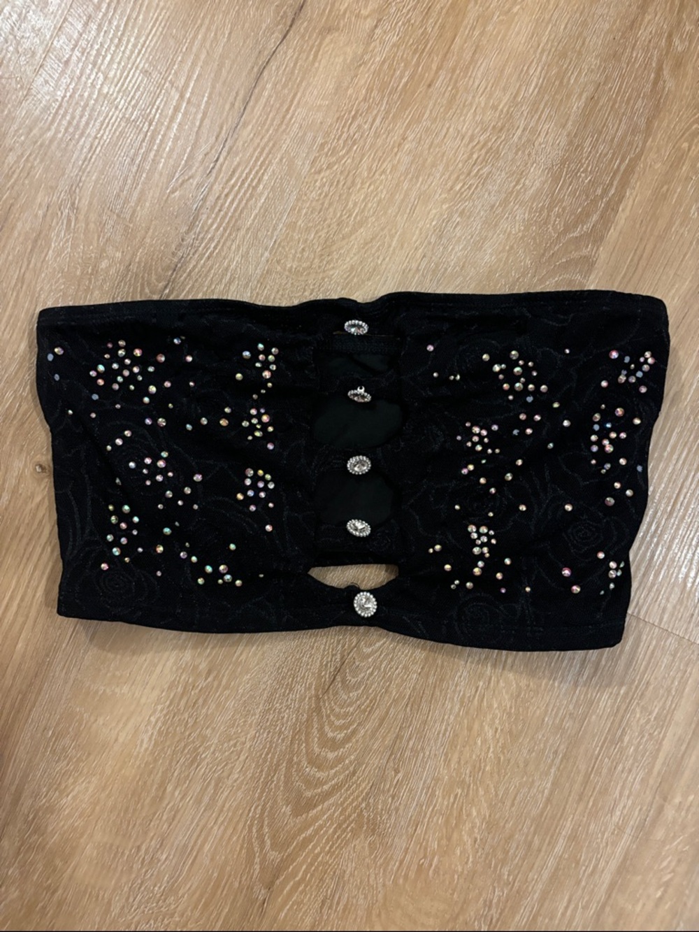 Black Strapless Bandeau Top with Rhinestones